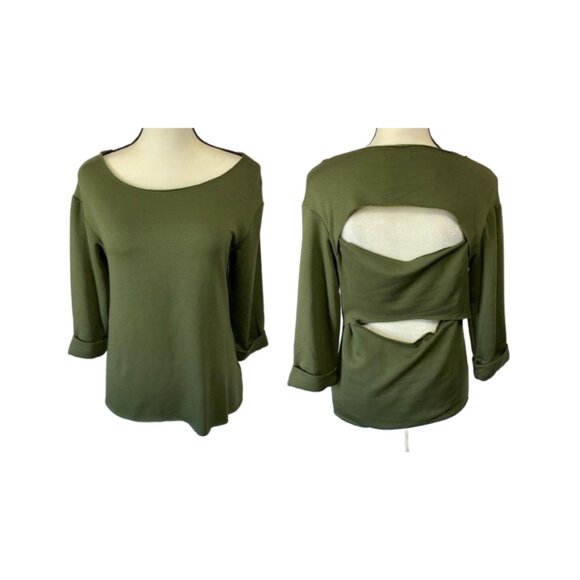NWT Bebe Army Green Open Back 3/4 Sleeve Sweatshirt Size S #1205 - Picture 2 of 12